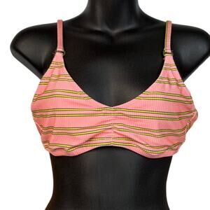 Aerie Beach Babe Shine Rib Voop Bikini Top Yellow and Pink - Large NWT